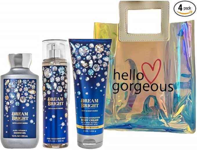 Bath & Body Works - 3 Piece Bundle - Spray - Body Cream - Shower Gel - Full Size and Gift Bag HELLO GORGEOUS (Dream Bright)-Velvo Beauty