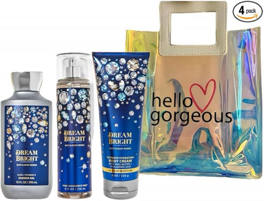 Bath & Body Works - 3 Piece Bundle - Spray - Body Cream - Shower Gel - Full Size and Gift Bag HELLO GORGEOUS (Dream Bright)-Velvo Beauty