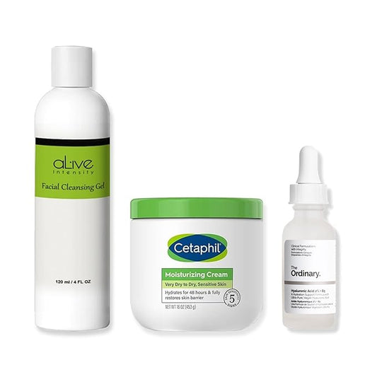 'Cetaphil' Hydrating Moisturizing Cream | The 'Ordinary' Hyaluronic Acid 1 oz. | Cleansing Gel 4 oz.-Velvo Beauty