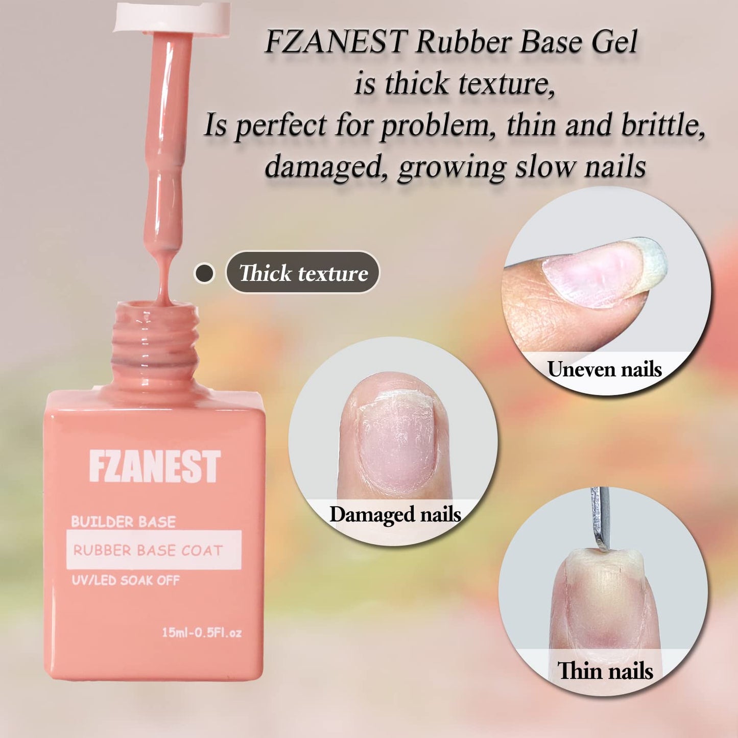 FZANEST Nude Rubber Nail Base Gel Polish, Builder Bottle Nail Strengthener Self-level Extension Fiber Gel, UV LED Base Coat-Velvo Beauty