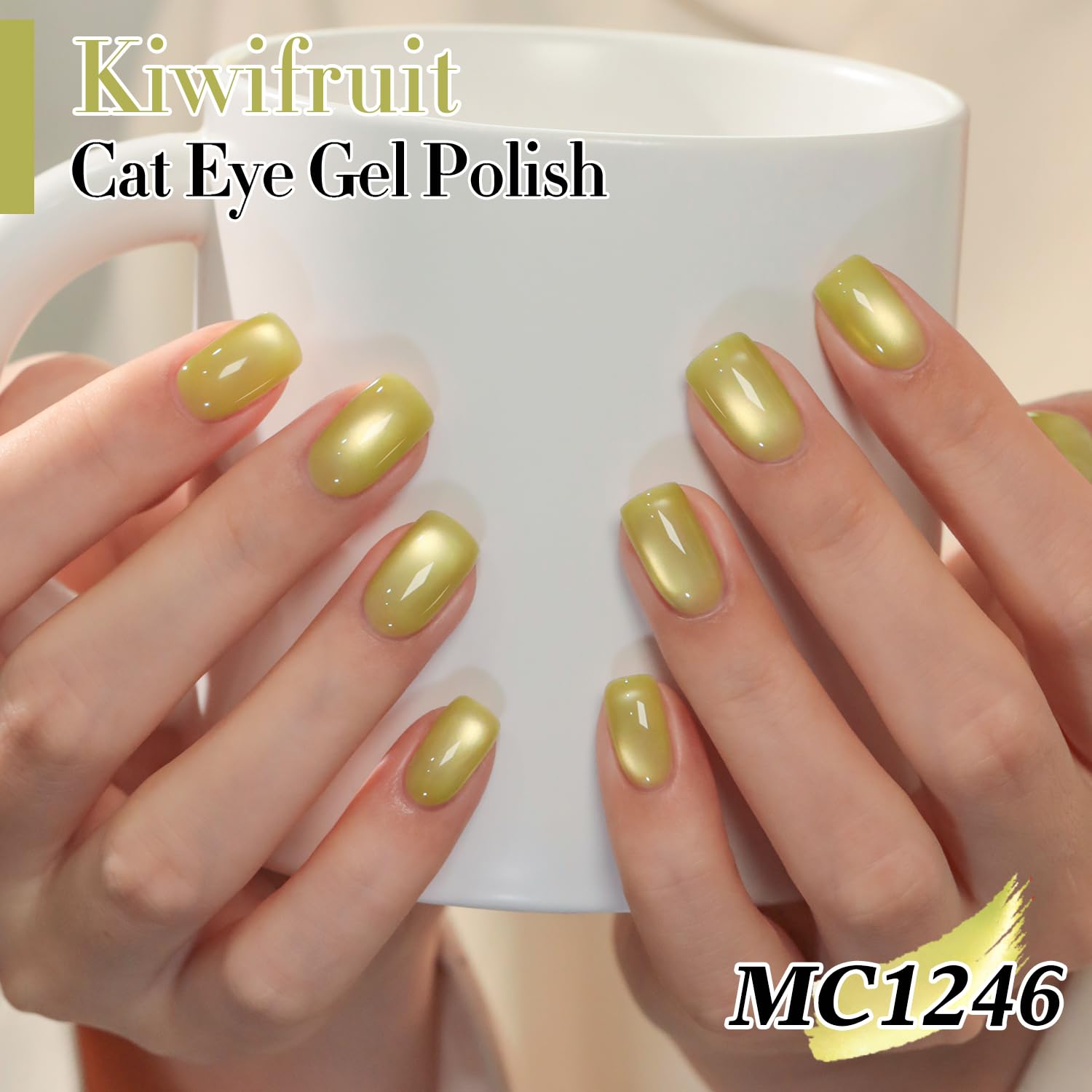 Double Rhythm 15ML Ice Glass Cat Eye Gel Polish with Magnet Holographic Glitter Shimmer Translucent Sheer Color Salon Soak Off Magnetic Nail at Home (Green Gold-MC1246)-Velvo Beauty