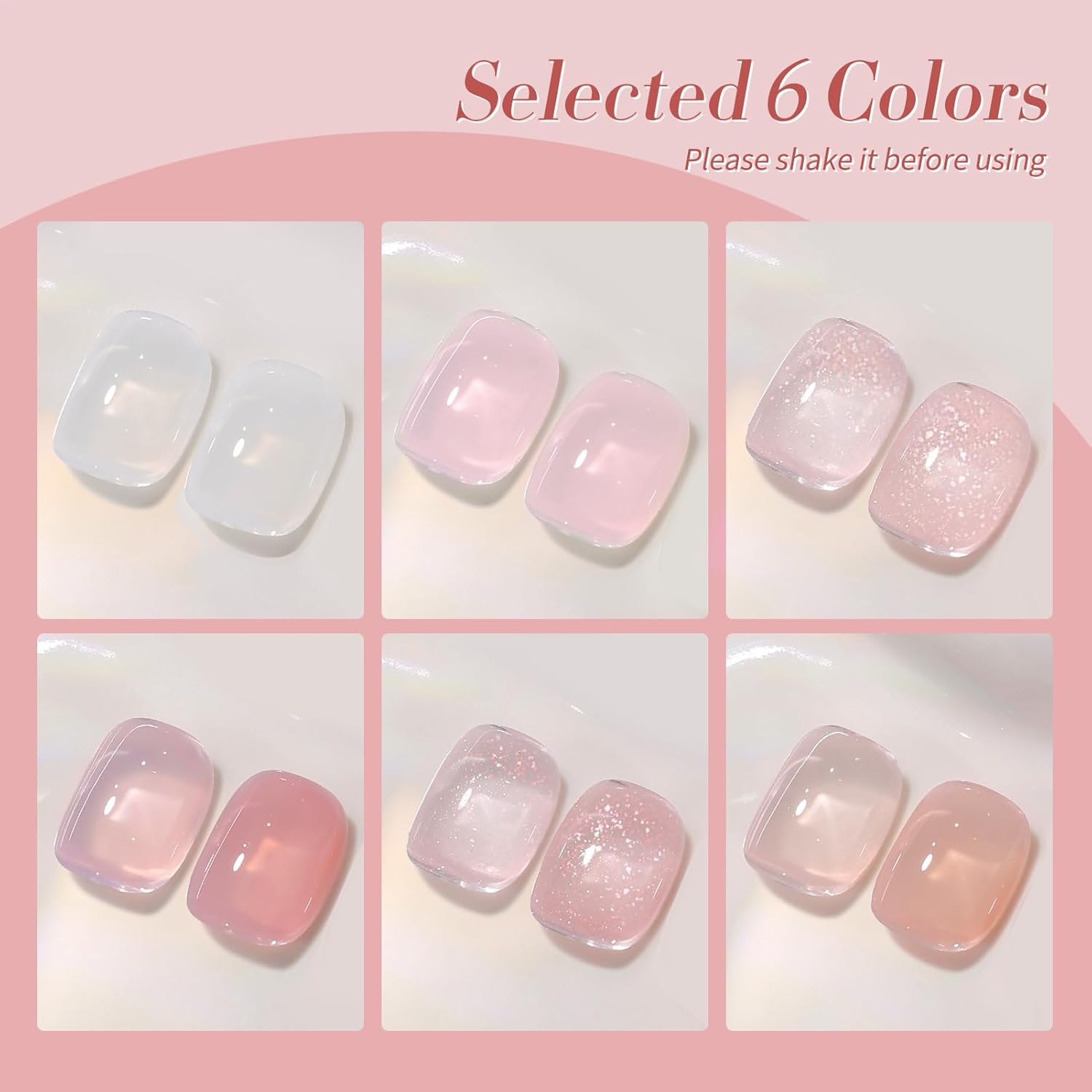 Born Pretty Jelly Gel Nail Polish, Sheer Gel Nail Polish, Milky Pink Nude Crystal Transparent Gel Polish Gel Manicure DIY Salon Nail Art Gifts Women Girls 7ML 6PCS-Velvo Beauty