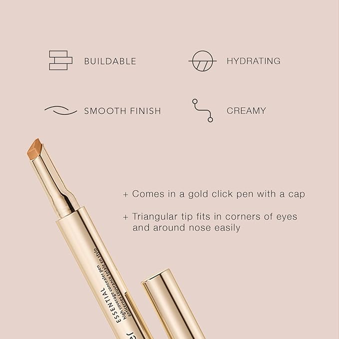 Jouer Essential High Coverage Concealer Pen - Under Eye Concealer for Dark Circles - Brightening Makeup for Eye Circles - Color Corrector Eye Primer with Hyaluronic Acid and Vitamin E-Velvo Beauty