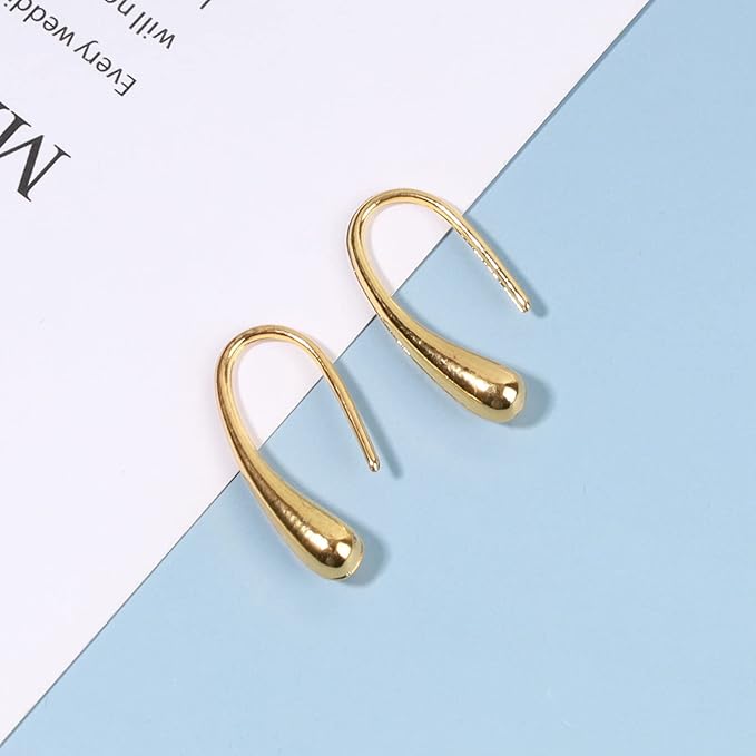 Water Tear Drop Earrings Abstract Droplet Hoop Earrings Gold Hook Threader Earrings Minimalist Drop Dangle Earrings Jewelry for Women and Girls Gifts-Velvo Beauty