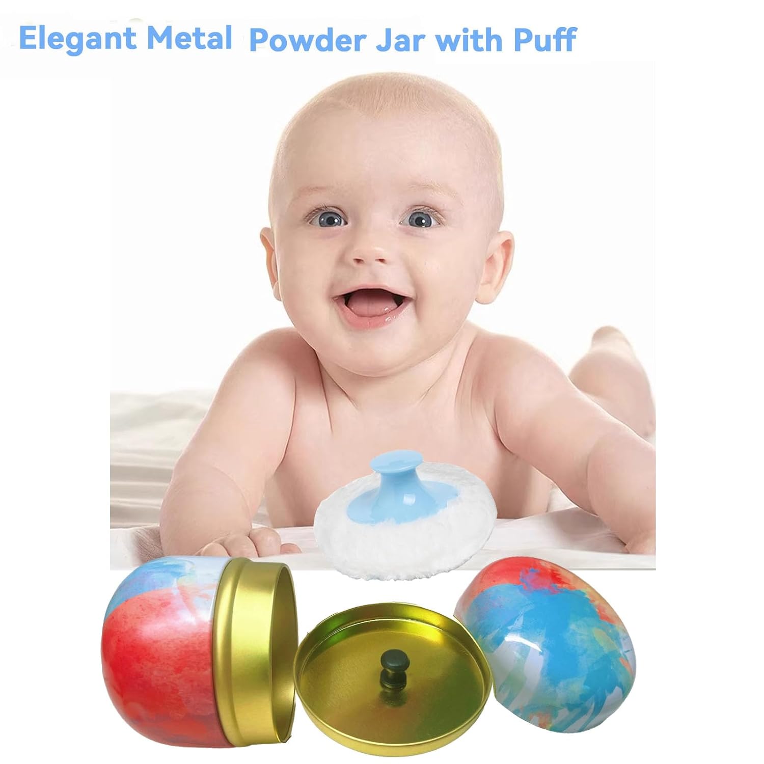 Body Powder Puff and Container, 3.35" Portable Dusting Powder Container with Soft Puff LoosePowder Case Box Jar with Lids for Baby Women Home and Travel Use-Velvo Beauty