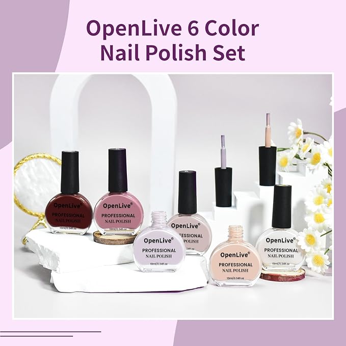10ml Nude Pink Nail Polish Set 6 Colors Brown Red Purple All Seasons Neutral Color Quick Dry Nail Polish Set for Women Salon DIY Nail Art-Velvo Beauty
