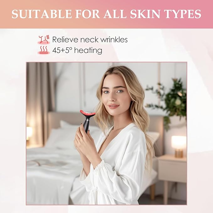 7 Colors Facial and Neck Massager,Lymphatic Contour Face Massager for Womens Skin Care- Rejuvenation- Lifting- Toning- Glow Boost-Tightening and Smooth (Black)-Velvo Beauty