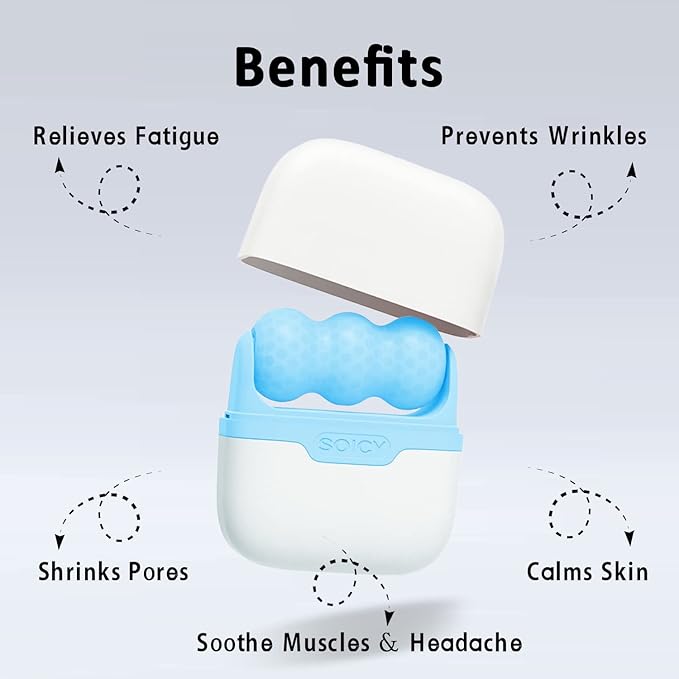 Leeshine Ice Roller for Face and Eyes - Facial Skin Care Tools with 2 in 1 Massage Roller and Travel Case Self Care Gift.Men Women (Blue)-Velvo Beauty