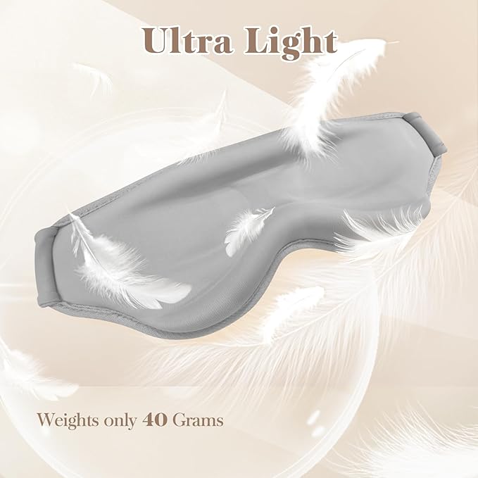 3D Cooling Eye Mask Sleep Mask for Men & Women, 100% Pressure-Free & Light Block-Out Eye Mask for Sleep with Easy Adjustable Strap, Night Eye Cover for Travel, Grey-Velvo Beauty
