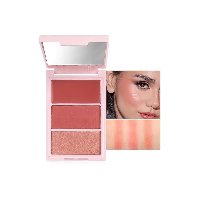 3D Blush Palette, Multi-Use Makeup Powder Blush Palette Cream Blush For Cheeks, Mulit Balm, Lightweight, Smooth, Blendable, Long-Lasting Pigment, Natural Shimmery Or Matte Finish, #01 Rose-Velvo Beauty