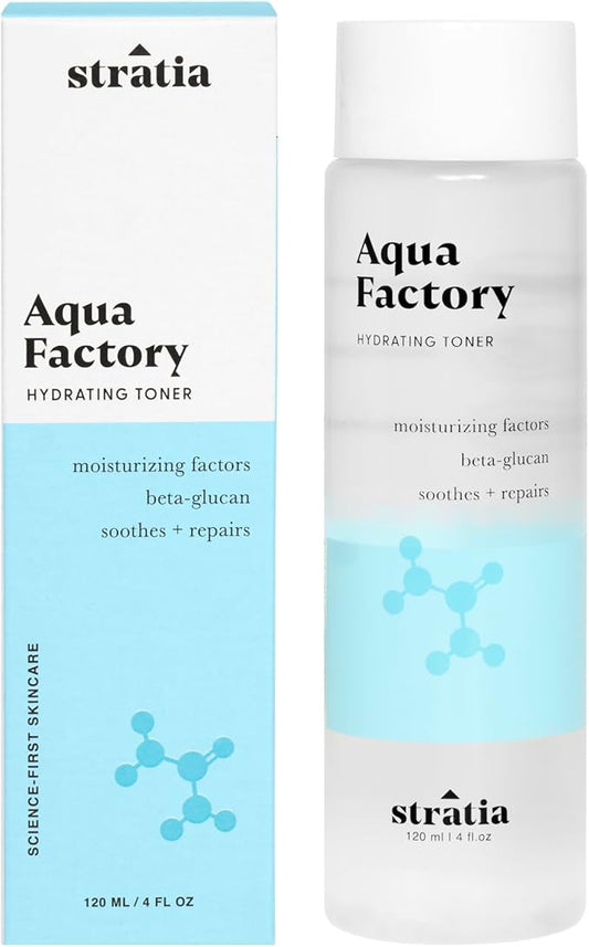 Stratia Aqua Factory Hydrating Toner with Beta Glucan, 7 Moisturizing Factors & Peptides for Barrier Repair, Nourishing Dry & Sensitive Skin, 4oz-Velvo Beauty