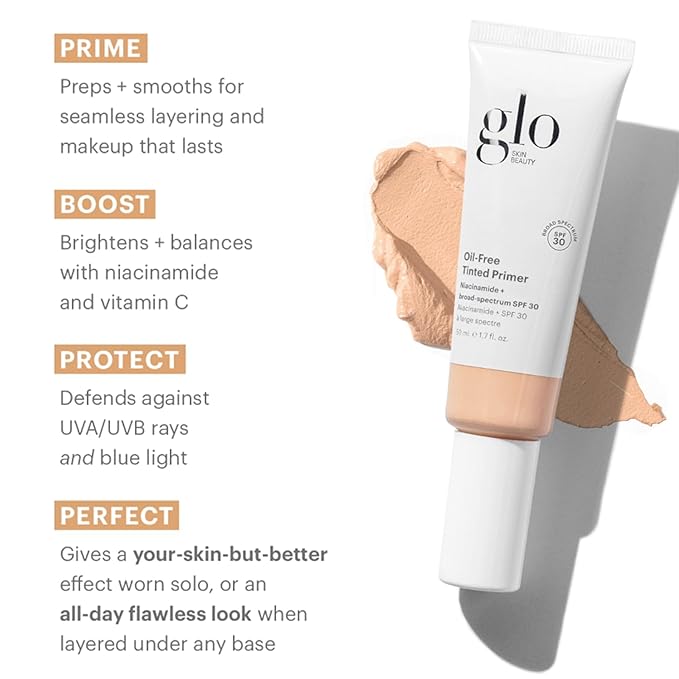 Glo Skin Beauty Oil-Free Tinted Primer SPF 30, (Light) 1.7 oz - Mineral Makeup for Face, 4-in-1 Foundation Primer, Sheer Coverage, Skincare & Sunscreen With Broad Spectrum UVA/UVB Protection-Velvo Beauty
