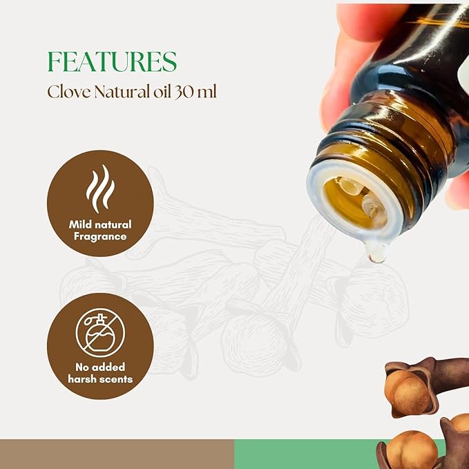 Roots & Above Clove Essential Oil 1.01 oz/30ml Pure Natural Cold-Pressed Oils for Skin, Hair, Massage, Diffusers, Humidifiers, DIY Beauty, Home Candle Making & Self-Care-Velvo Beauty