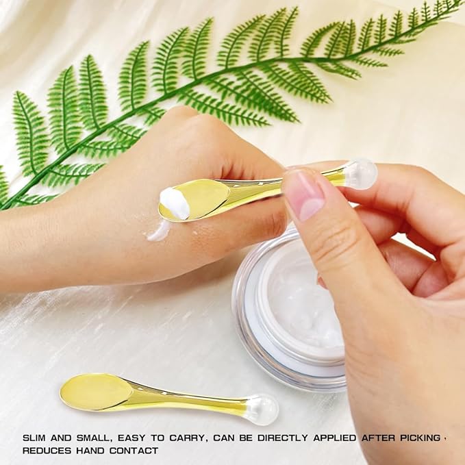 6Pcs Mini Eye Roller Plastic Eye Cream Massager Sticks Makeup Spatula Scoop Dark Circle Remover Beauty Cosmetic Tool for Skin Care,Golden-Velvo Beauty