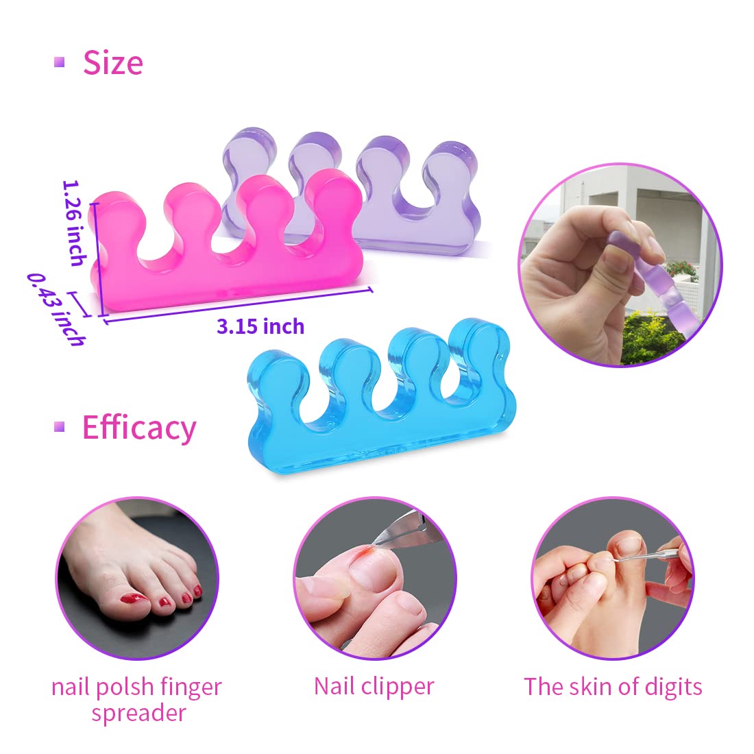 SUNFATT Toe Separators for Pedicure,Toe Separators for Nail Polish,Pedicure Toe Spacers,Toe Spacers use for separation of toenails or nails,Soft Gel Toenail Spacers Pedicure Kit.(6pcs)-Velvo Beauty