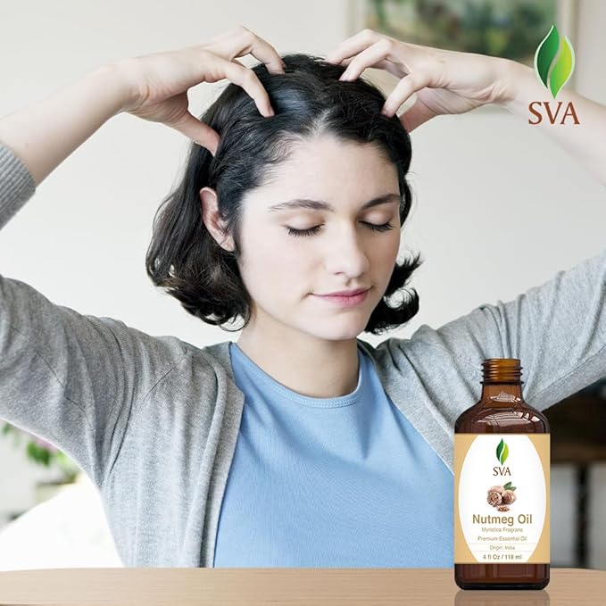 SVA Nutmeg Essential Oil – 4 Fl Oz – 100% Natural Nutmeg Oil - for Diffuser, Hair Care, Face, Skin Care, Aromatherapy, Scalp and Body Massage, Soap and Candle Making – with Dropper-Velvo Beauty