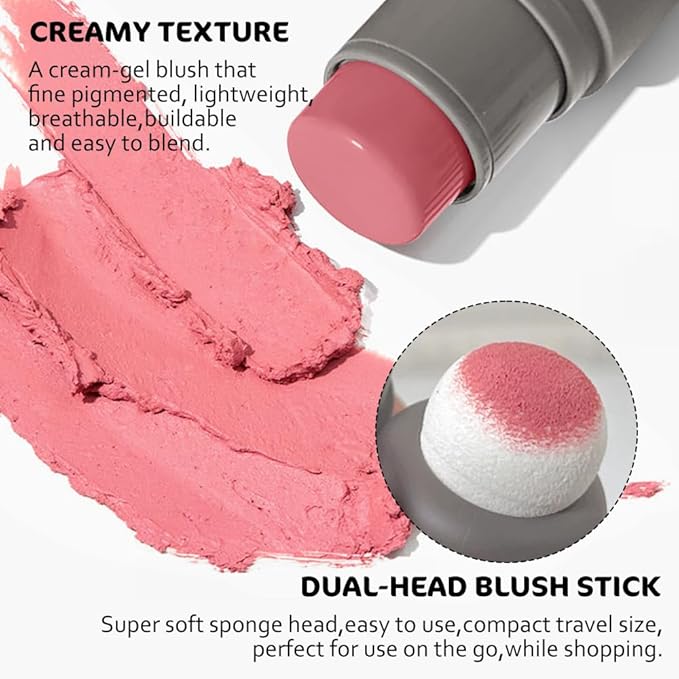 Cream to Powder Blush Stick, High Impact Color, Moisturizing Face Makeup (03#, 1 Count (Pack of 1))-Velvo Beauty