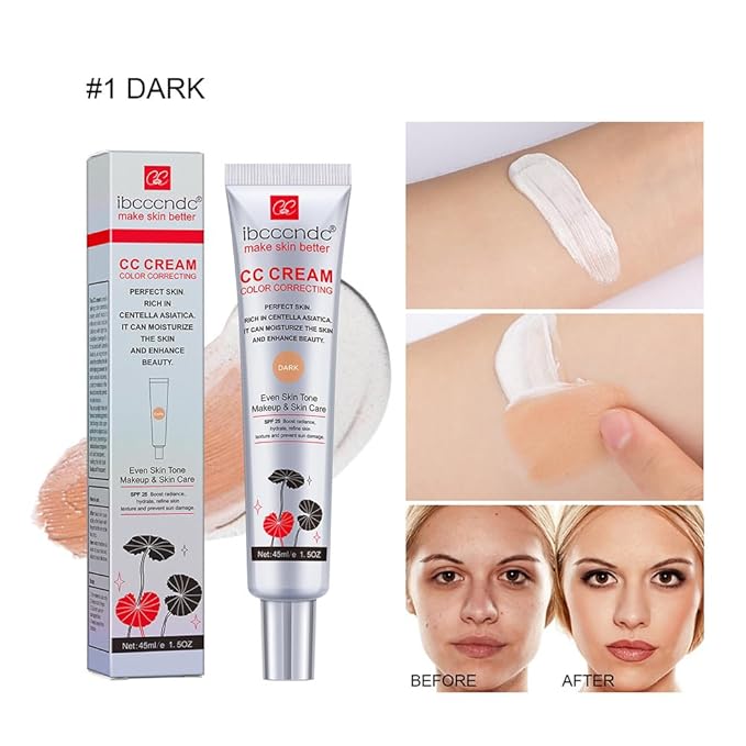 Color Correcting CC Cream with SPF 25, Coverage Lightweight Foundation, Hydrating Serum, Even Skin Tone Makeup and Skin Care, Boost Radiance, Refine Skin Texture, Avoid Sun Damage (Dark, 1PCS)-Velvo Beauty
