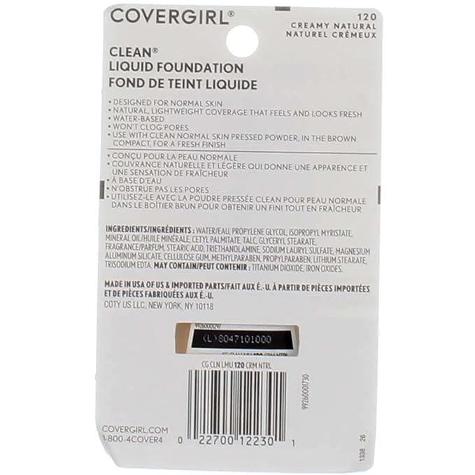 CoverGirl Clean Liquid Foundation, 120 Creamy Natural, 1 Ounce-Velvo Beauty