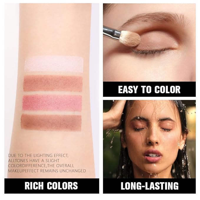 Powder Eyeshadow Quad, Rose Pink Chocolate Brown Shimmer Eye Shadow Palette Makeup, Neutral Vegan Matte Quads Eye Shadow Palette for Older Women Pigmented Waterproof, paleta de sombras de ojos-Velvo Beauty