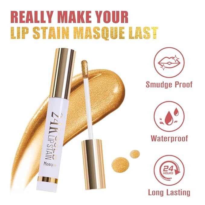 2025 New 24K Gold Liquid Lip Gloss Peel Off Lip Stain Tattoo with Tweezer, Mauve Lips Stain Peel Off Masque, Long Lasting Waterproof Lip Tint Stain, Transfer-proof for All Skin Types 04#-Velvo Beauty