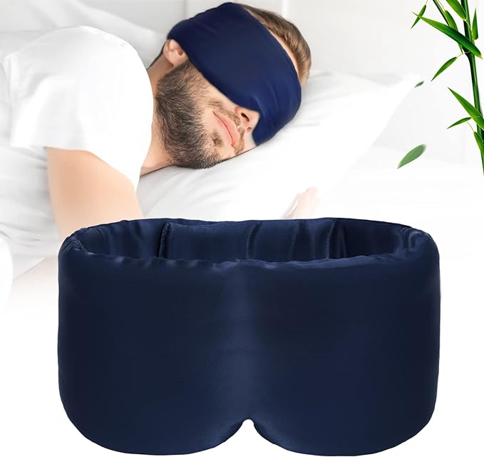 100% Handmade Bamboo Sleeping Eye Mask for Women for Men,Night Masks,Organic Sleep Mask,Blockout Eye Mask for Sleeping,Large Size Adjustable (Navy Blue)-Velvo Beauty