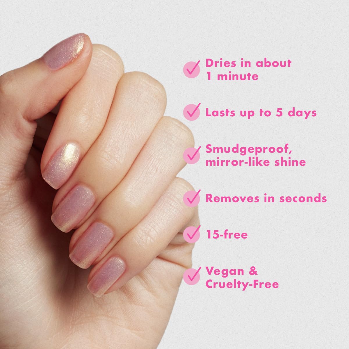 Olive & June Quick Dry Nail Polish | Instant Fast-Drying Smudgeproof Color | 15-free Vegan Cruelty-Free Formula | Lasts up to 5 Days | Salon-Quality Manicure Pedicure at Home | Sugarcoat Shimmery Pink-Velvo Beauty