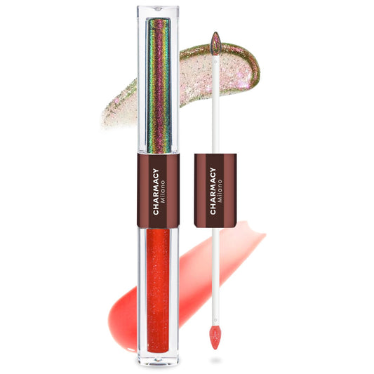 CHARMACY 2 In 1 Multichrome Moisturizing Lip Gloss, Double Head Liquid Lipstick, Mirror Waterproof Long Lasting No Fading Lip Balm, Hydrating Lip Plumper Waterlight Glossy Makeup #003-Velvo Beauty