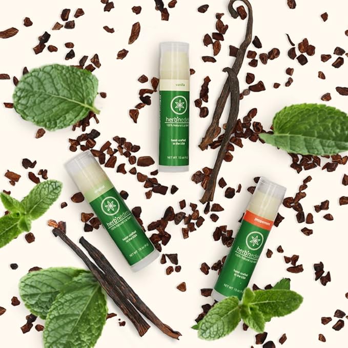 Herb’N Eden Lip Balm Variety Pack of 3 | Moisturizing and Soothing for Dry, Chapped Lips | Vanilla, Peppermint, Unscented | 100% Natural Ingredients | Essential Oils-Velvo Beauty
