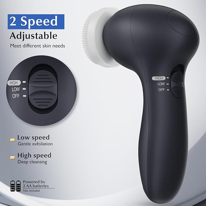 COSLUS Facial Cleansing Brush Silicone Face Scrubber: 7 in 1 FBS-D Electric Exfoliating Rotating Massage Device Waterproof Deep Cleaning Exfoliation Spa Machine - Electronic Skin Care Wash System-Velvo Beauty