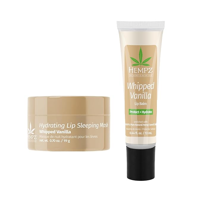 Hempz Hydrating Lip Sleeping Mask - Whipped Vanilla (.70 Oz.) | Overnight Hydrating Lip Balm with Vanilla Lip Butter Balm, Soothing and Hydrating Lip Care for Men or Women, .44oz-Velvo Beauty