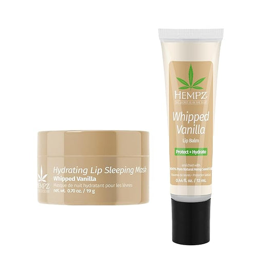 Hempz Hydrating Lip Sleeping Mask - Whipped Vanilla (.70 Oz.) | Overnight Hydrating Lip Balm with Vanilla Lip Butter Balm, Soothing and Hydrating Lip Care for Men or Women, .44oz-Velvo Beauty