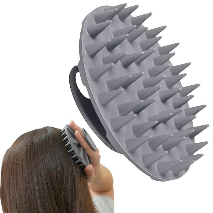 INNERNEED One-Piece Scalp Massager Shampoo Brush, Wet & Dry Scalp Care Head Scrubber Hair Washing, Soft Silicone Bristles, for Hair Growth, Dandruff Removal, Comfortable for All Hair Types (Gray)-Velvo Beauty