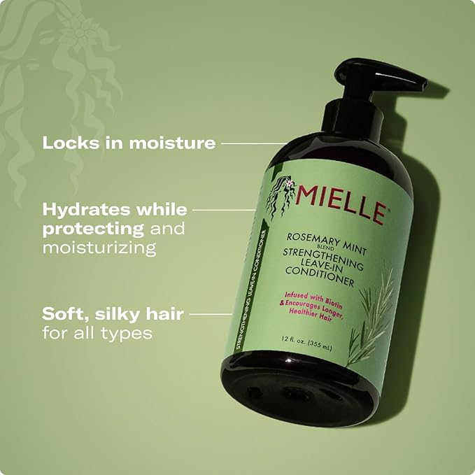 Mielle Organics Rosemary Mint Strengthening Leave In Conditioner for Curly Hair - Hydrating Hair Moisturizer Infused with Biotin to Soften, Protect & Boost Shine (12 Oz)-Velvo Beauty
