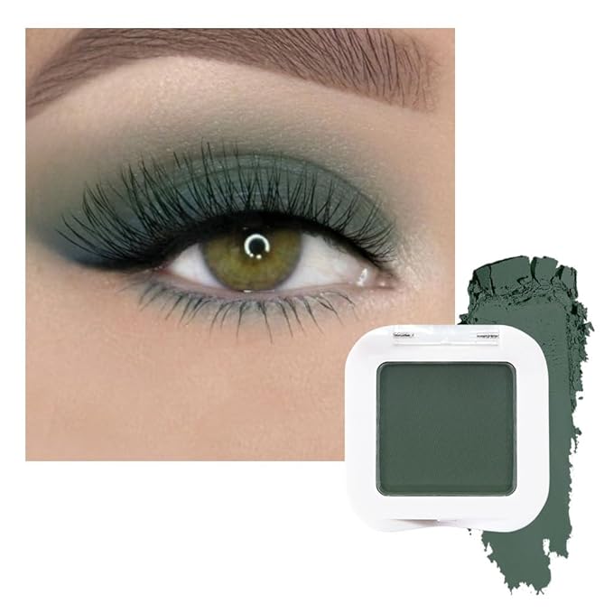 evpct Dark Green Matte Single Eyeshadow Palette, Forest Green Cream Eye Shadow Palette Makeup Singles for Older Women Matte, High Pigment Long Lasting Mini Monochrome Eyeshadow Sombra Para Ojos, 16-Velvo Beauty