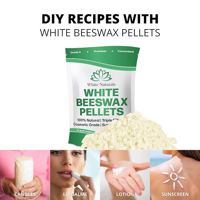 Bulk White Beeswax Pellets 5lb, Pure, Natural, Cosmetic Grade, Organic, Bees Wax Pastilles, Triple Filtered, Great For Candle Making, Soap, Food Wrap, DIY Projects Lip Balms, Lotions, and More!-Velvo Beauty