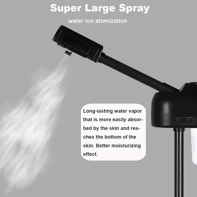 Stand Professional Ozone Facial Steamer with Touch Control, Hot Mist Function, Adjustable Height & Rolling Base, 360° Rotatable Nozzle, Use for Home, Salon SPA (Black)-Velvo Beauty