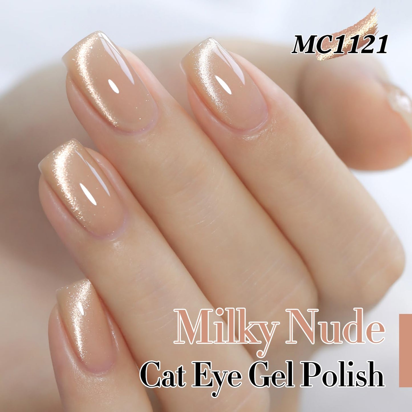Double Rhythm Cat Eye Gel Polish with Magnet 15ML Ice Glass Holographic Glitter Shimmer Translucent Sheer Color Salon Soak Off Magnetic at Home (Milky Nude-MC1121)-Velvo Beauty