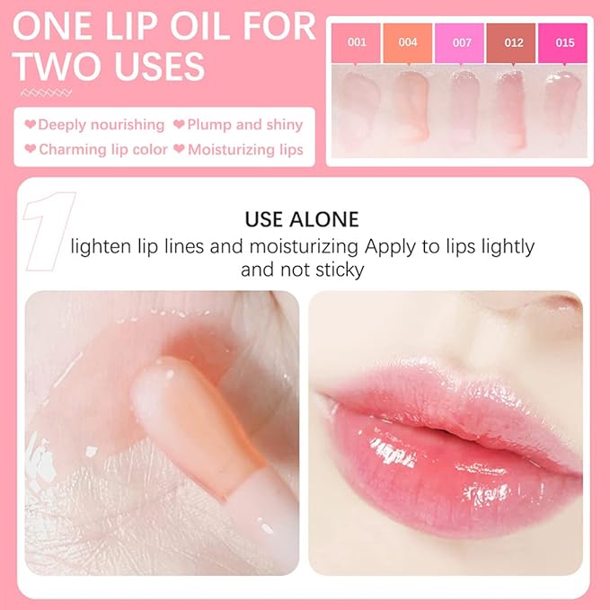 Lip Oil Hydrating Tinted Lip Balm, Plump Lip Gloss Lip Care Transparent Toot Lip Oil Tinted, Glass Lip Glow Oil Fresh Texture & Non-sticky, Nourishing Repairing Lightening Lip Lines Lip Care Products ( 007# Raspberry )-Velvo Beauty