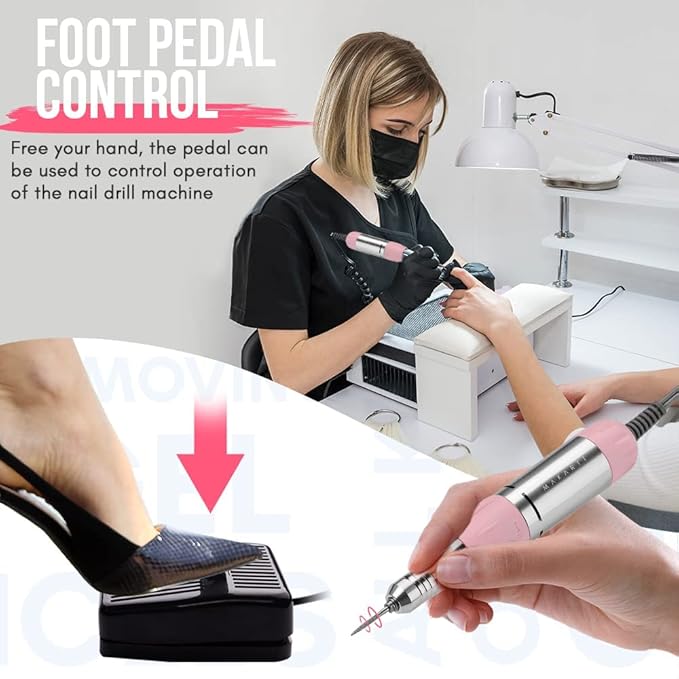 Makartt Nail Drill - Portable Electric Nail File Machine Geneviere E File Pink JD700 Professional 30000RPM Manicure Drill for Acrylic Nails Poly Nail Gel Polish Beauty Gift-Velvo Beauty