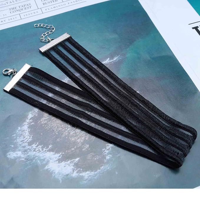 Bohemia Lace Choker Necklace Short Black Organza Necklace Gothic Wide Black Collar Necklace Punk Tattoo Choker Chain Necklace Jewelry for Women and Girls Gifts-Velvo Beauty