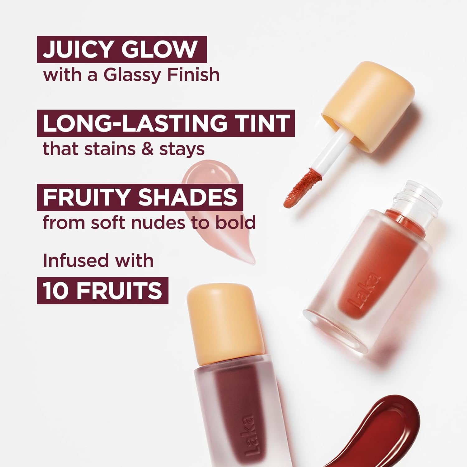 Laka Fruity Glam Lip Tint Mini, Glowing Lip Stain with Wide Color Spectrum, Hydrating & Lightweight Texture, Long-Lasting Bold Stain, Non-Sticky, Vegan, K-Beauty (#130 Fog Berry)-Velvo Beauty