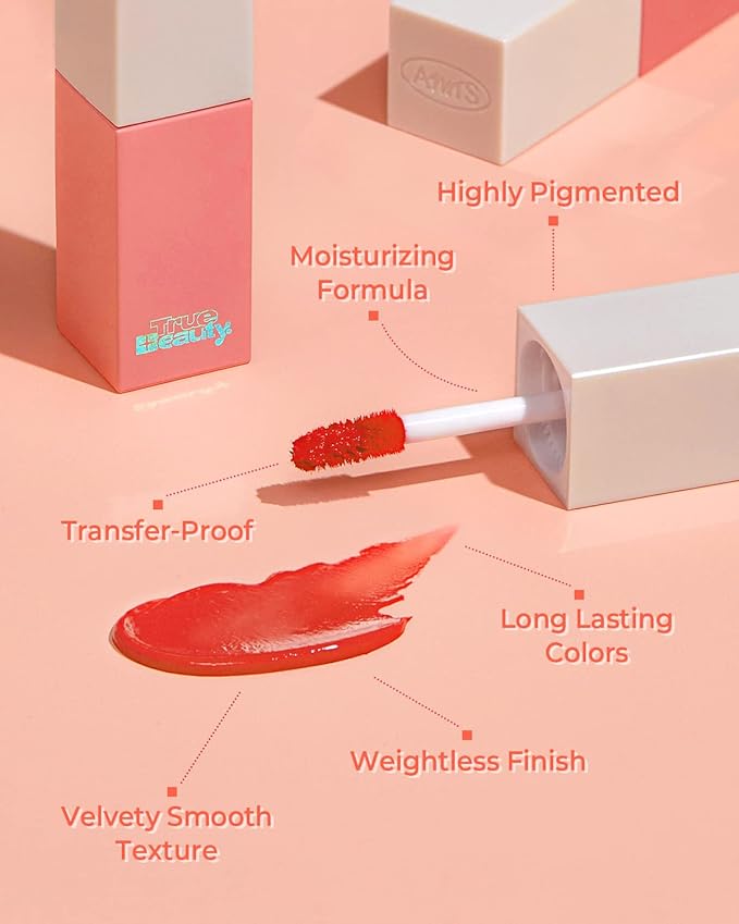 AMTS Webtoon True Beauty - 02 Some Sweet | Coral Lip Tint Stain | High Pigment Liquid Shine Non-Sticky Long-Wearing Long-Lasting | Korean Webtoon True Beauty Cute Coral Makeup-Velvo Beauty