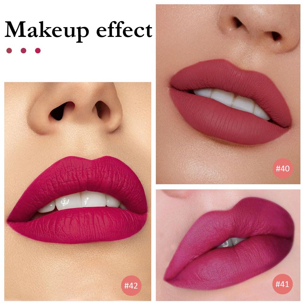 evpct 3Pcs Mauve red Berry pink Rose red Matte Liquid Lipstick Sets for Women 24-hour Matte+Lipstick Lipstick Lip Stain Gloss Long Lasting 24 Smudge Waterproof-Velvo Beauty