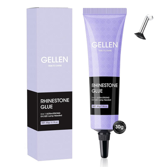 Gellen 30g Rhinestone Glue for Nails, Super Strong Adhesive Gel Nail Glue for Nail Charms, UV Light Needed Nail Gel for 3D Nail Art & Beads & Diamonds & Jewelry-Velvo Beauty