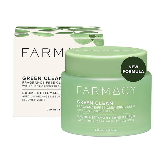 Farmacy Makeup Remover Cleansing Balm - Green Clean Waterproof Makeup Remover + Oil Based Cleanser - Newly Formulated Double Cleanser with Plant Based Waxes + Upcycled Moringa (200ml)-Velvo Beauty