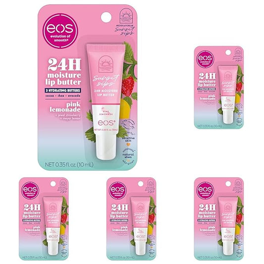 eos Sunset Sips Lip Butter Tube- Pink Lemonade, 24-Hour Moisture, Overnight Lip Mask, Lip Care Products, 0.35 fl oz (Pack of 5)-Velvo Beauty
