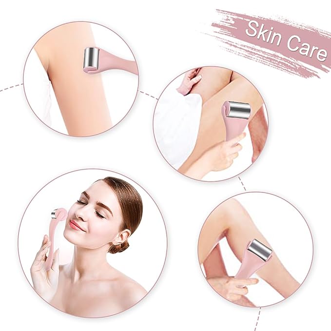 MAANGE Ice Roller for Face 1 Piece Stainless Steel Facial Roller Ice Face Roller for Puffiness,Migraine,Pain Relief and Skin Care (Pink)-Velvo Beauty