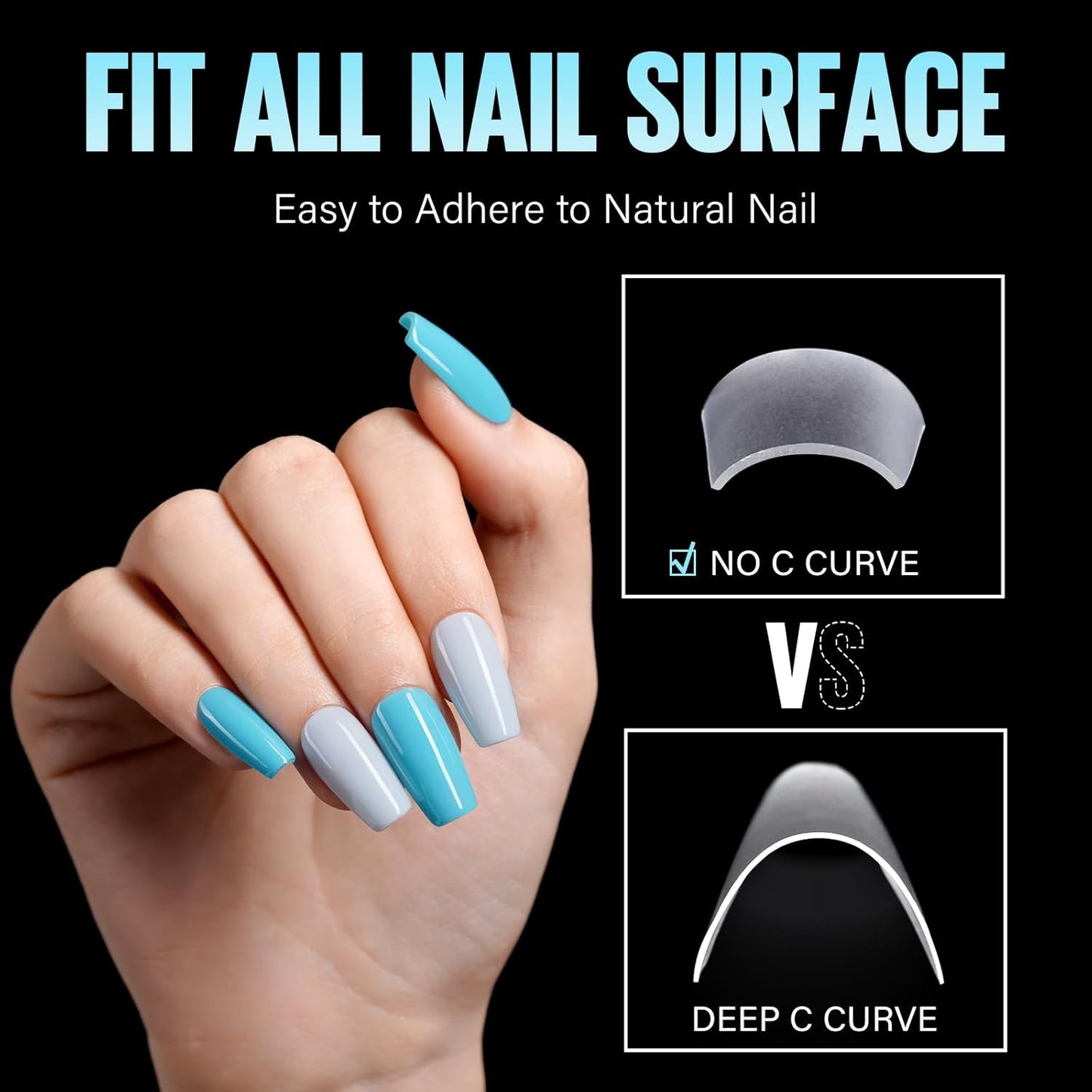 TOMICCA Short Coffin Nail Tips, Acrylic Half Cover Nail Tips Coffin 240Pcs, No C Curve Full Matte Gel Nail Short, Nail Extension Tips for Beginner and Professional 12 Sizes-Velvo Beauty