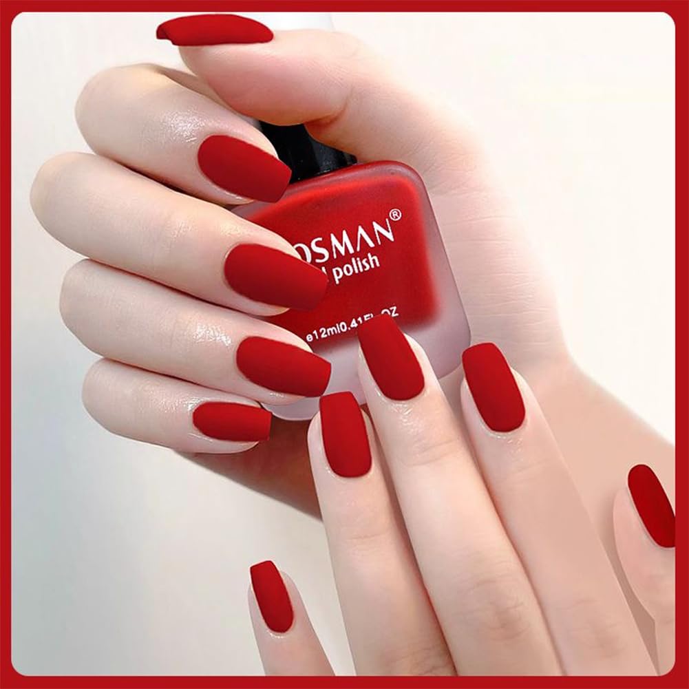 COSMOO 12ml Red Matte Nail Polish, Quick Dry Nail Lacquer for Nail Art Varnish, Mist Effect Matte Finish Velvet Nail Polish, 0.41 fl oz (Red, 0.41 fl oz)-Velvo Beauty